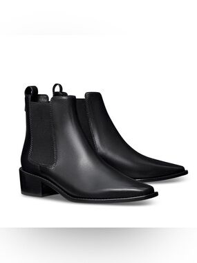 Tory Burch Black Leather Chelsea Ankle Boots 45MM with Gold Logo